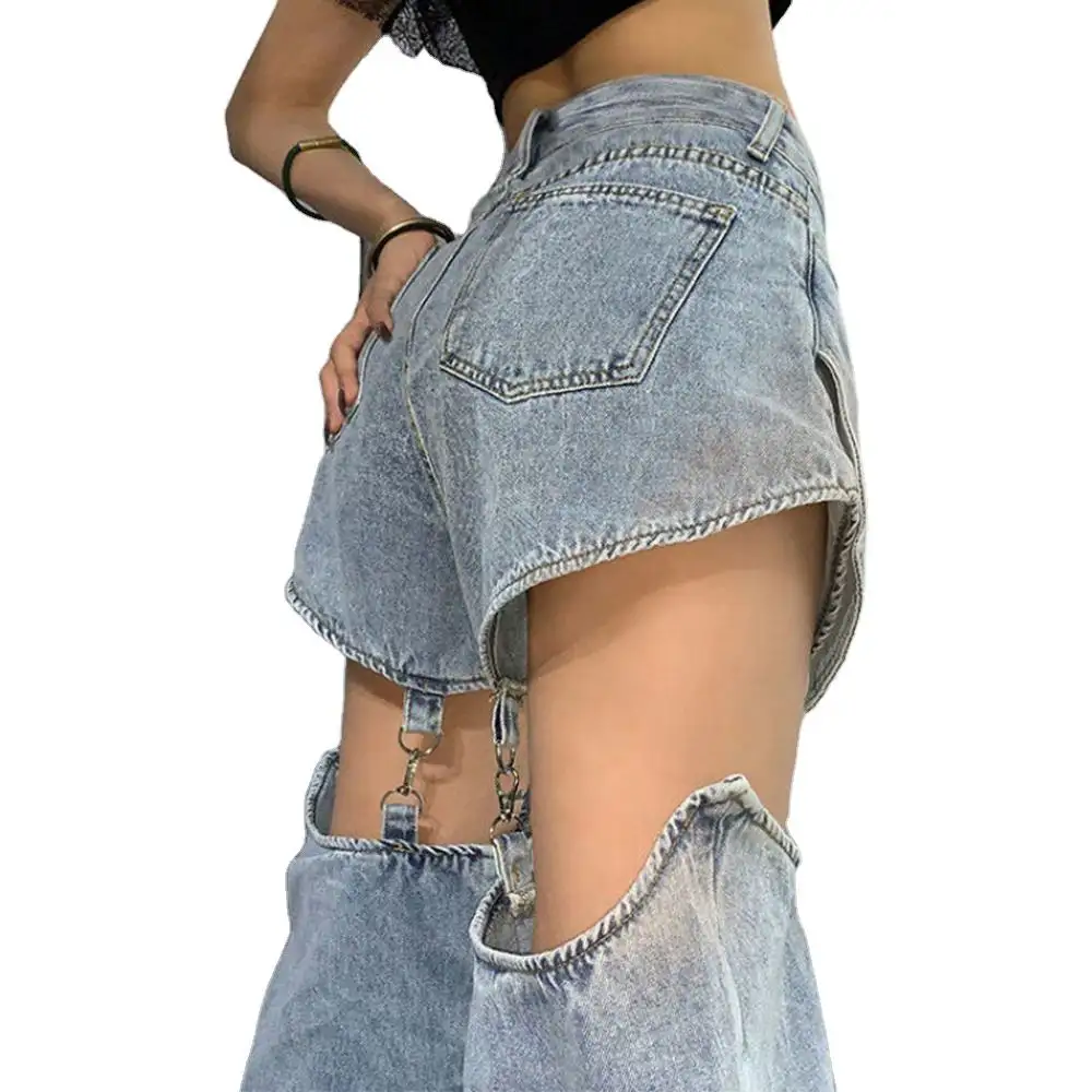 2024 nouvelle mode filles Sexy taille haute streetwear pantalons décontractés détachable niche conception Denim jean femmes