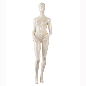 Mannequin de présentation féminin en fibre de verre, corps entier, blanc, tête brillante, surface peinte, pose debout, pour vêtements féminins - Product Image 1