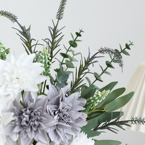 Weiwei <b>Bouquet</b> <b>Artificial</b> Dahlia <b>Bouquet</b> White And Gray Silk Flowers High Simulation Wedding Home Decor Props - Product Image 4