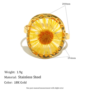 Anello Ovale Lungo <span class=keywords><strong>con</strong></span> Fiore di Ciliegio, Vendita Calda in Europa e America, in Acciaio Inox Placcato <span class=keywords><strong>con</strong></span> Goccia d'Olio 18K, Anello a Margherita per Donne - Product Image 2