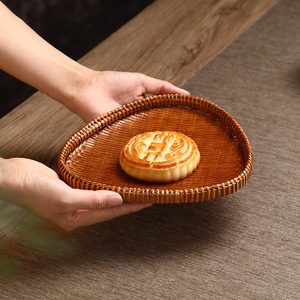 Bandejas de servir de bambú tejidas con patrón de espiga, platos redondos para ceremonia del té, cestas de almacenamiento para el hogar - Product Image 3