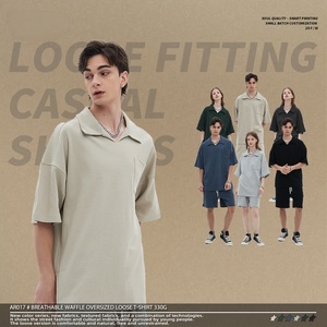 Conjunto de Camiseta Polo y Pantalones Cortos para Hombre, Estilo Casual, Transpirable, de Algodón 100%, Diseño Waffle, Hombros Caídos, Holgado, ODM/OEM - Product Image 1