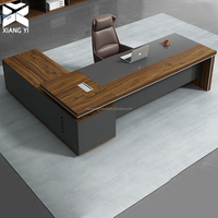 Bureau d'Angle de Direction en Bois en Forme de L, Mobilier de Bureau de Luxe pour PDG, Grande Table de Bureau de Direction
