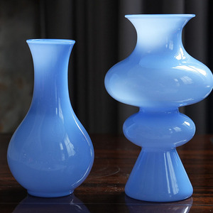 Vase en verre <span class=keywords><strong>bleu</strong></span> fait à la main décoration de salon arrangement floral fait à la main décoration de l'espace nordique - Product Image 1