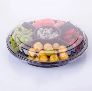 Disposable 5 Compartment Food Storage Containers Round Plastic Salad Fruits Box with Lids