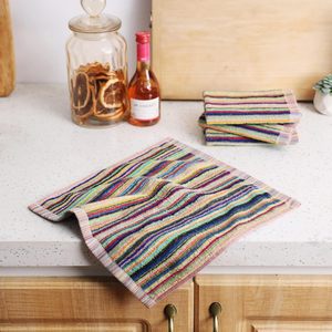 ผ้าเช็ดจานครัว 100% ผ้าฝ้าย ซึมซับน้ำได้ดี ขนาด 25*25 และ 30*30 ซม. ผ้าทำความสะอาดลายทางหลากสีสัน - Product Image 4