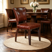 Chaise de salle à manger vintage de luxe en cuir marron vieilli, pieds en bois massif, garniture cloutée, chaise d'appoint rembourrée pour restaurant