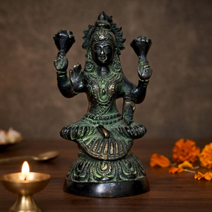 Statue de la déesse Laxmi Ji en laiton indien multicolore, faite à la main, décoration d'intérieur SMG-157 - Product Image 3