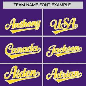 Camiseta de Béisbol Personalizada Unisex para Adultos, Morada y Amarilla, con Nombre y Número Bordados, Cuello de Béisbol con Tecnología de Absorción de Humedad - Product Image 6