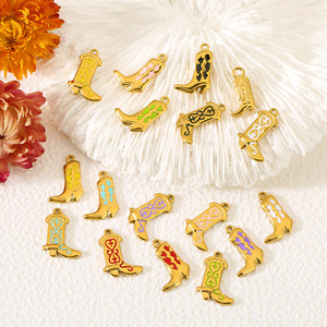 Stainless Steel Enamel Plated <b>Cowboy</b> <b>Boots</b> Pendant 18K <b>Gold</b> Plated For Necklace Making DIY Jewelry Accessories Mixed Shapes - Product Image 1