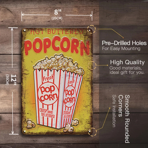 Panneau métallique rétro Popcorn Cheese Burger French Fries Décoration de restauration rapide pour la cuisine Diner Art mural Plaque de restaurant vintage - Product Image 5