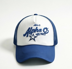 Custom Embroidered Blue and White Mesh Trucker <b>Cap</b> for Men and <b>Women</b> Adjustable Snapback Baseball <b>Cap</b> Protection <b>Cap</b> - Product Image 1
