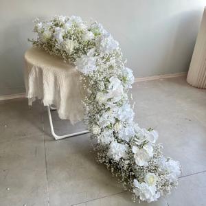 Chemin de table en soie M-FR140, fleurs artificielles en rose, chemin de table luxueux pour décorations de mariage. - Product Image 3