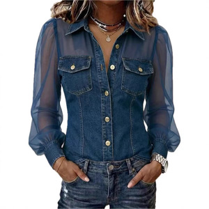 Nueva Chaqueta Casual para Mujer, de Manga Larga, con Botones, Transpirable, Lavada, con Efecto Desgastado, con Cinturón, Impermeable, Ecológica, con Diamantes - Product Image 5
