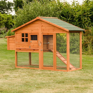 Poulailler extérieur moderne et luxueux en bois et acier inoxydable, écologique, résistant à l'eau et durable, avec boîte à œufs et cage pour poules. - Product Image 1
