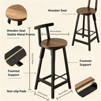 Tabouret de bar moderne avec dossier, structure en fer, chaise haute de comptoir, siège en métal, mobilier de bar stable de haute qualité pour la maison et l'îlot de cuisine