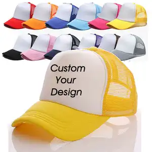 Venta al por mayor Hip Hop barato en blanco papá gorras bordadas impresión 5 paneles malla gorra de béisbol logotipo personalizado gorra de espuma gorra de camionero
