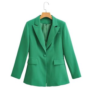 Setelan jas lengan panjang kasual wanita, jaket modis warna Solid kerah V pas badan, mantel Semua cocok untuk wanita - Product Image 6
