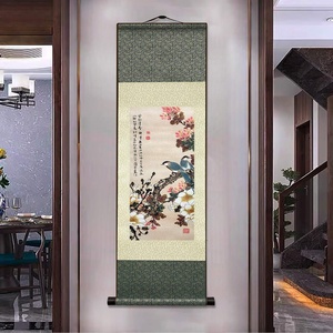 Peinture orientale en défilement <span class=keywords><strong>de</strong></span> soie fleur oiseau décoration étourneau muguet pie perroquet art chinois rouleau mural peinture suspendue - Product Image 3