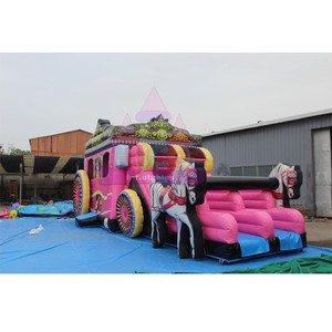 Castillo Inflable con Tobogán, Diseño de Carruaje de Princesa Rosa, con Caballos, para Fiestas de Cumpleaños Infantiles al Aire Libre - Product Image 2