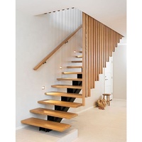 Marches d'escalier en chêne, poutre en acier au carbone, garde-corps en verre, escalier droit en U, escalier flottant esthétique
