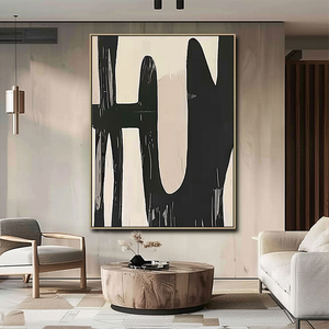 Dipinto su Tela Grande Dipinto a Mano in Stile Nordico Minimalista, Arte Astratta Geometrica in <span class=keywords><strong>Bianco</strong></span> <span class=keywords><strong>e</strong></span> <span class=keywords><strong>Nero</strong></span> <span class=keywords><strong>con</strong></span> <span class=keywords><strong>Cornice</strong></span>, Decorazione Murale in Stile Japandi - Product Image 6