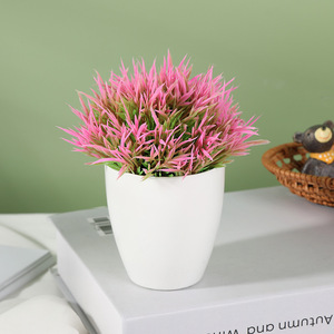 Plante artificielle en pot Qi Xing, 14 cm de hauteur, en plastique, ornement décoratif d'intérieur pour bureau, couleurs vert, rose, violet, jaune - Product Image 3