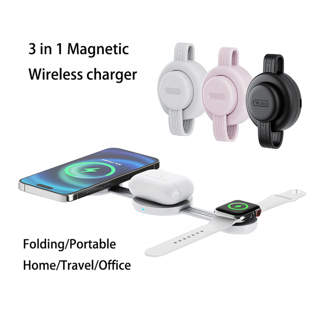 Wireless Magnetic ROHS Certified 15W Fast Charging Mobile Phone Charger for iPhone 15 Pro Max for Foldable Portable 3-in-1