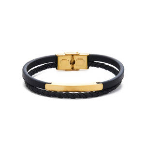 Bracelet pour homme en acier inoxydable 316L personnalisé, gravé, plaqué or 14k 18k, bracelet en cuir tressé multi-couches tendance pour homme - Product Image 5