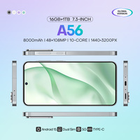 Teléfono Inteligente A56 5G Más Vendido, Pantalla de 7.3 Pulgadas, 16GB+1TB, Teléfono para Juegos, 10 Núcleos, Android 15, GPS, Reconocimiento Facial, Global