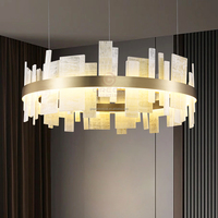 Lustre LED moderne en jade, suspension longue et ronde, pour intérieur, hôtel, salon, plafond, télécommande, blanc chaud