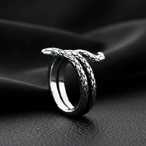 Bague Serpent Enroulée en Acier Inoxydable 316L pour Homme, Effet Argent Vieilli, Pierre Naturelle Verte Œil, Style Audacieux, Sombre, Rébellions, Motard, Punk - Product Image 1