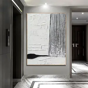 Arte originale vendita calda 100% fatto a mano nero bianco linea di disegno grande parete arte astratta tela pittura appesa OEM/ODM