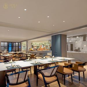 JEILI Ensemble de mobilier commercial <span class=keywords><strong>pour</strong></span> restaurant chinois : Banquette d'angle, chaise à dossier en rotin moderne et table en pierre blanche <span class=keywords><strong>pour</strong></span> projets hôteliers - Product Image 1