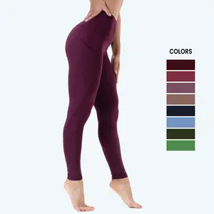 Fabrikant Stretch Nude Touch Skin Outfits Gymfitness Met Pocket Effen Kleur Hoge Taille Workout Butt Lifting Yogabroek