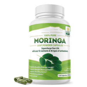 Kapsul daun <span class=keywords><strong>Moringa</strong></span> 1000mg | Vitamin & besi kaya suplemen | Vegan non-gmo Halal bersertifikat dukungan energi dewasa - Product Image 1