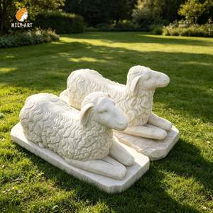 Sculpture d'animal sculptée dans la pierre Mily Garden, grande statue de <span class=keywords><strong>mouton</strong></span> en marbre à vendre - Product Image 2