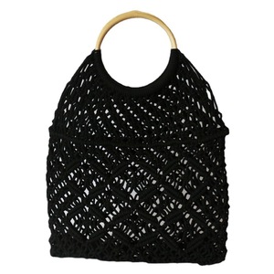 Borsa di paglia per le vacanze con tasca a rete in cotone borsa di paglia da spiaggia cestino per il mercato francese summer bask - Product Image 5