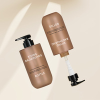 Bouteille Pompe Plate Épaule 200ml 300ml 500ml pour Shampoing et Après-Shampoing, Bouteilles en Plastique PET Transparent Givré Blanc avec Pompe