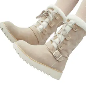 Botas femininas de neve, melhor venda plataforma de couro genuíno para mulheres, sapatos de inverno