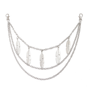 Cadena de cintura metálica de tres capas con colgante de pluma Yueli, plata tibetana blanca K, unisex, estilo hip hop urbano, informal, de múltiples vueltas - Product Image 5