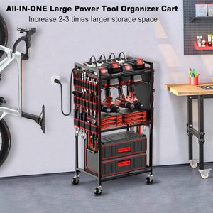 Chariot d'organisation d'outils électriques portable multifonctionnel et robuste, station de charge, rangement pour batteries, multiprise à 8 prises, étagère de rangement - Product Image 2