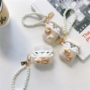 Direkt versand bare einfache niedliche Bären-Kopfhörer tasche mit Perlen armband kette für Airpods 1/Pro