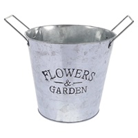Seau à fleurs en métal galvanisé avec doubles poignées, pot de fleurs en fer pour la décoration de la ferme, du jardin, de la maison et de la table
