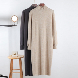 2025 inverno coreano maglione lungo Pullover lavorato a <span class=keywords><strong>maglia</strong></span> <span class=keywords><strong>vestito</strong></span> largo Casual ampio a collo alto lungo lungo abiti da donna - Product Image 1