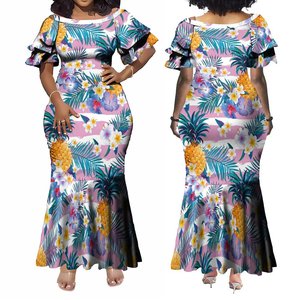 Hot Selling Custom Island Design Floral Print Double Layer Ruffle Petal Sleeve Bodycon Mermaid <strong>Dress</strong> <strong>Plus</strong> <strong>Size</strong> Womens Clothing - Product Image 4