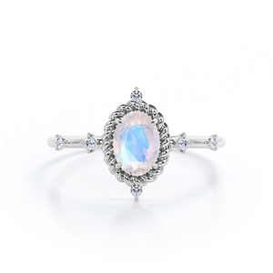 แหวนมูนสโตนทรงรี ดีไซน์ทันสมัย ประณีต  ประดับด้วยพลอยธรรมชาติ สำหรับผู้หญิง เงินแท้ 925 ชุบทองคำขาวและโรสโกลด์ เหมาะสำหรับงานหมั้น งานแต่งงาน และงานเลี้ยง - Product Image 2