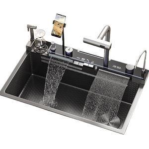 2025 nuove tendenze lavello da cucina multifunzione a cascata intelligente fatto a mano <span class=keywords><strong>con</strong></span> supporto per cellulare e pistola a spruzzo - Product Image 1