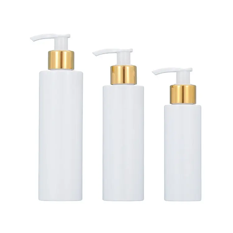 White 200ml PET Shampoo Lotion Pump Bottle with Matte Silver Gold White Black Dispenser Pump