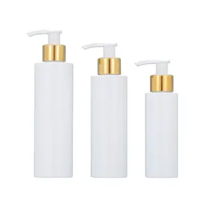 White 200ml PET Shampoo Lotion Pump Bottle With Matte Silver Gold White Black Dispenser Pump